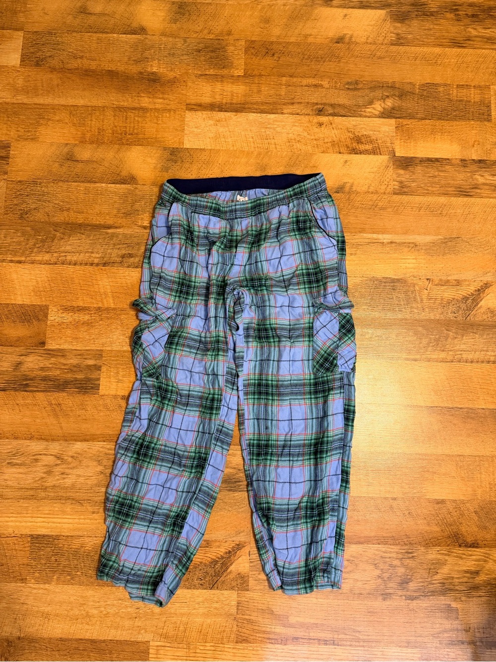 Aerie Plaid Cargo Pajama Pants in Blue and Green